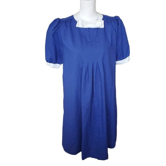 Vintage Dresses & Skirts - Vintage 60s Mod Blue Sailor Tent Dress Small 4 6 White Bow Knee Length‎ Pleated